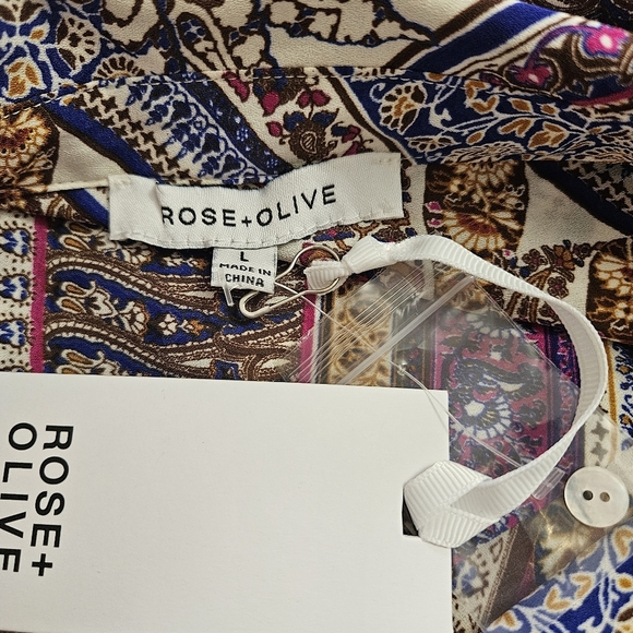 Rose + Olive Women’s Long Sleeve Button-Up Blouse Size Large, Multicolor - Picture 5 of 7